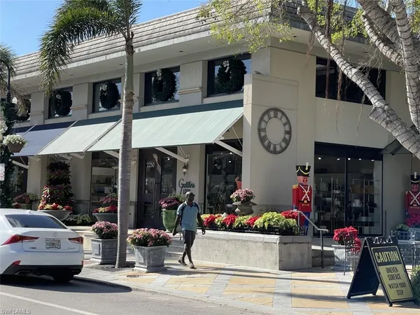 a group of people sitting in front of a store