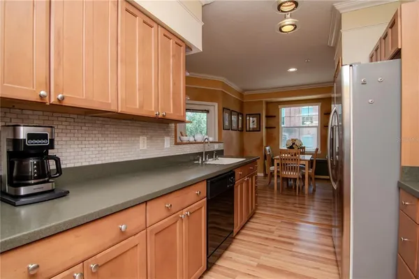 a kitchen with lots of counter top space