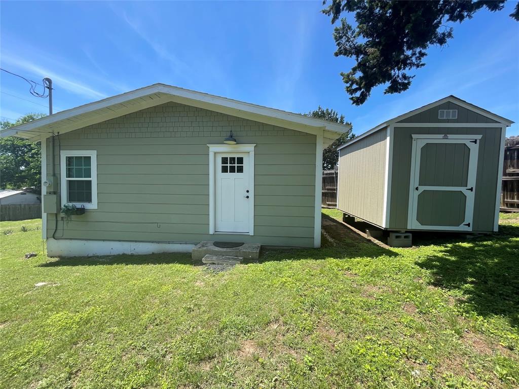 Features Cabin and storage building