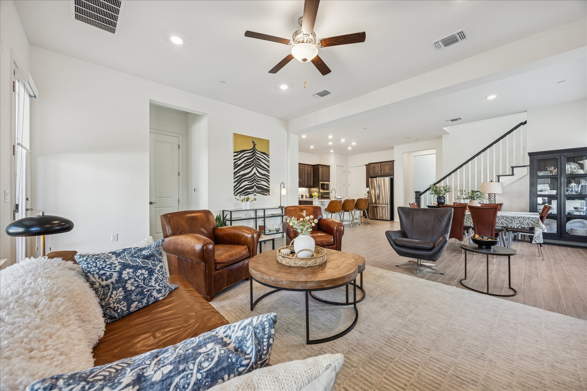12507 Ayrshire Way, Unit 75 Austin, TX 78732 - Photo 9 of 40 Living room featuring light wood finished floors, ceiling fan, and recessed lighting