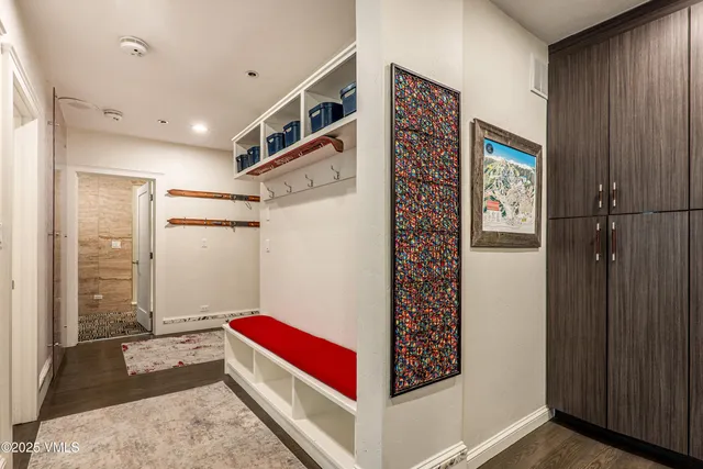 a hallway with windows