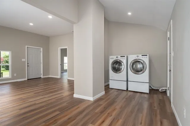 a view of a storage & utility room with wooden floor