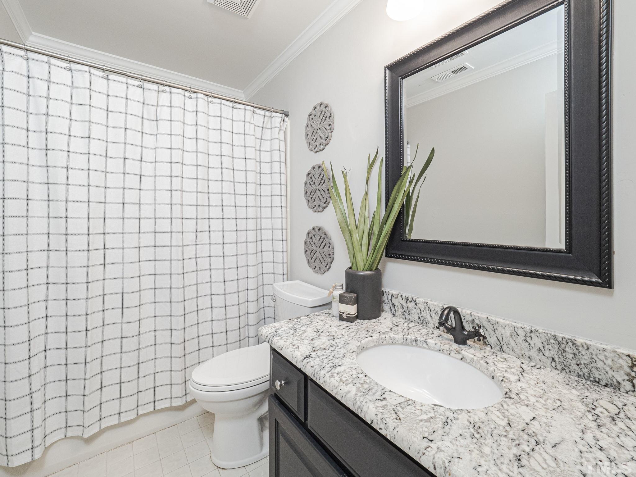 11936 Appaloosa Run East Raleigh, NC 27613 - Photo 24 of 30 a bathroom with a granite countertop toilet sink and mirror
