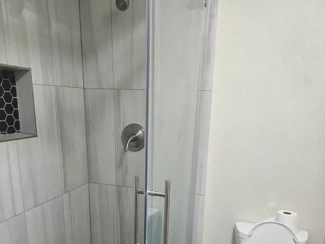 a bathroom with a shower