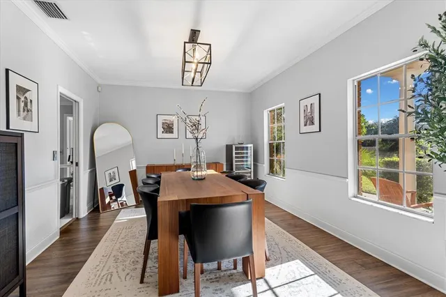 a dining room with table and chair