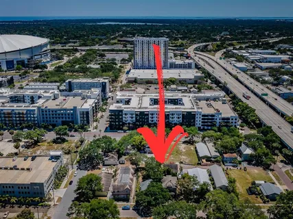 an aerial view of a house