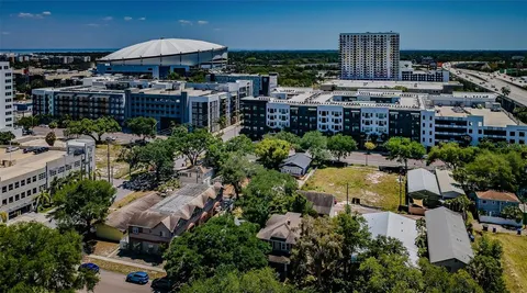 an aerial view of a city