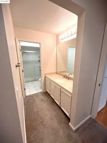 a bathroom with a shower and toilet