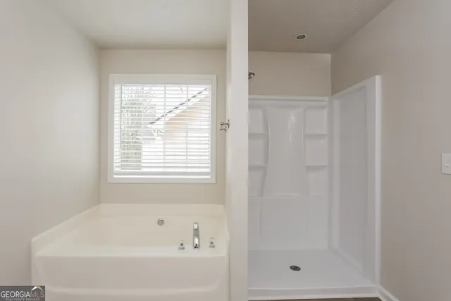 a bathroom with a bathtub