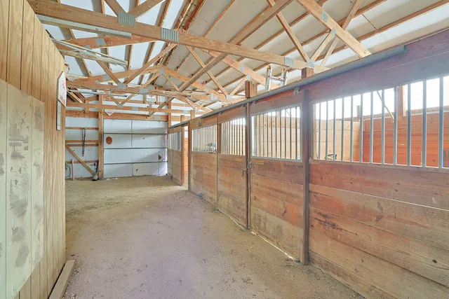 a view of a room with racks on the wall