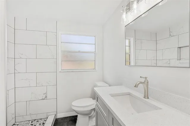 a bathroom with a sink toilet and vanity