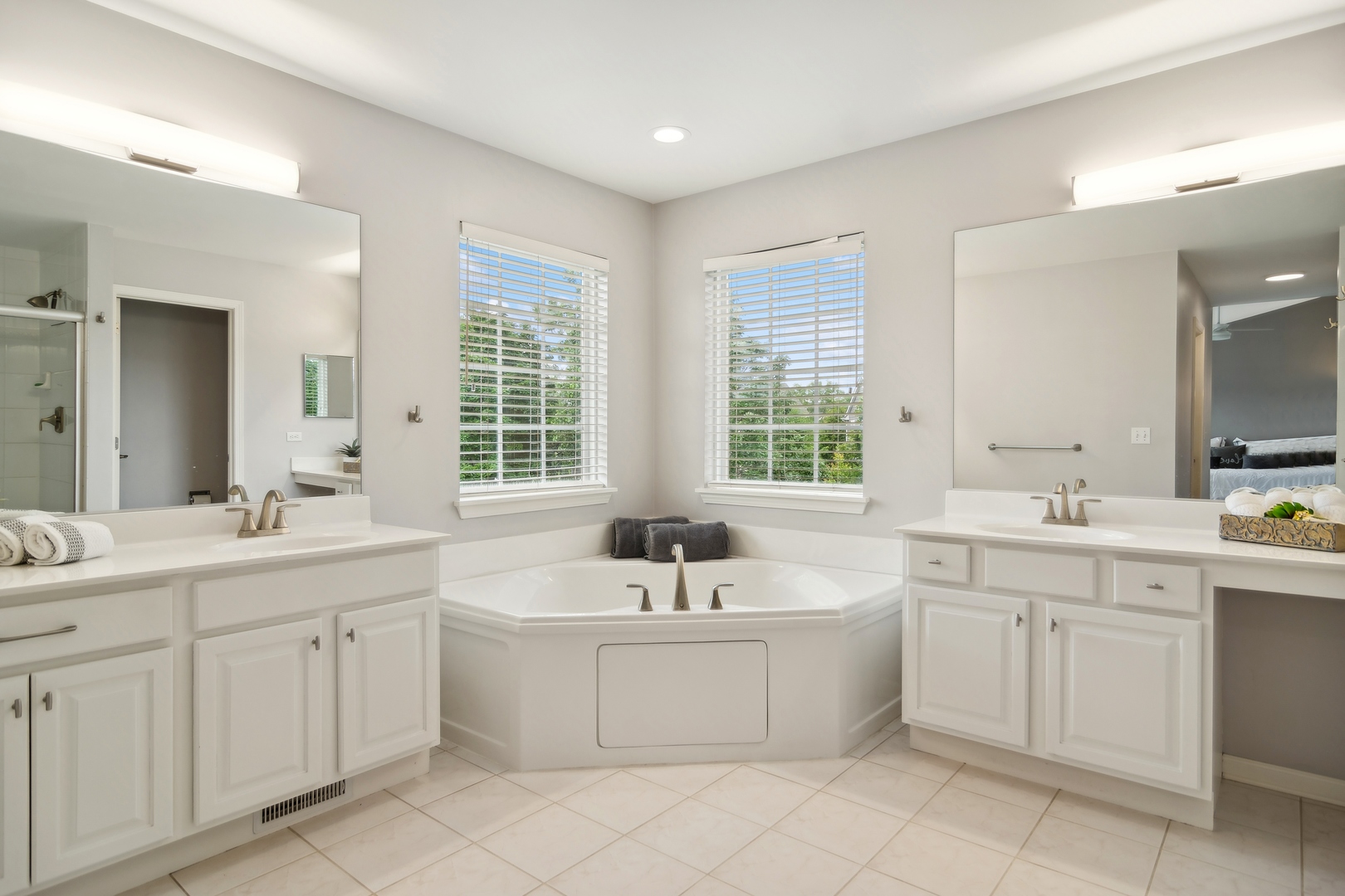 571 Quaker Ridge Court Vernon Hills, IL 60061 - Photo 8 of 17 a bathroom with a double vanity sink a mirror and a bathtub