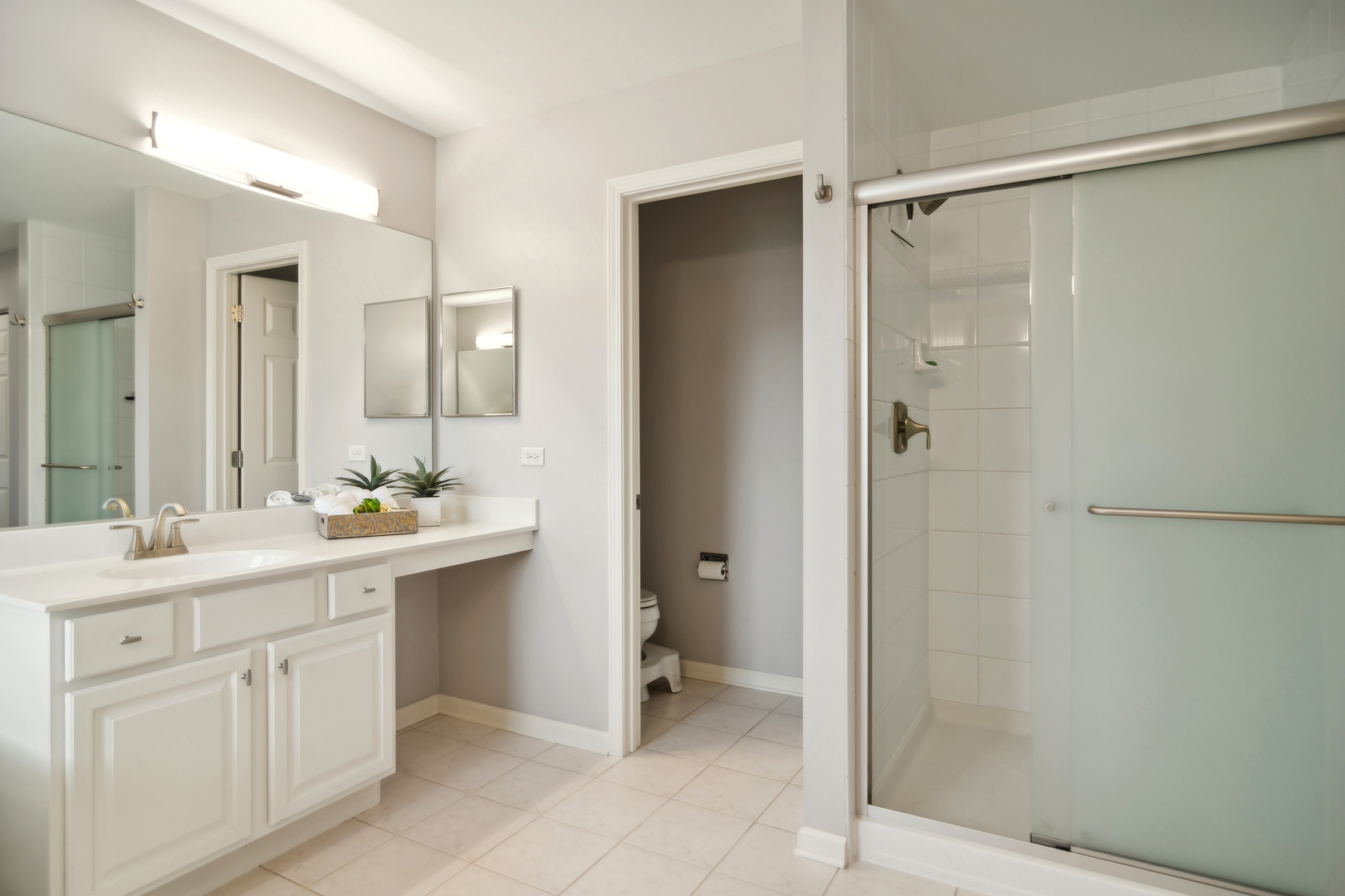 571 Quaker Ridge Court Vernon Hills, IL 60061 - Photo 9 of 17 a bathroom with a shower sink and mirror