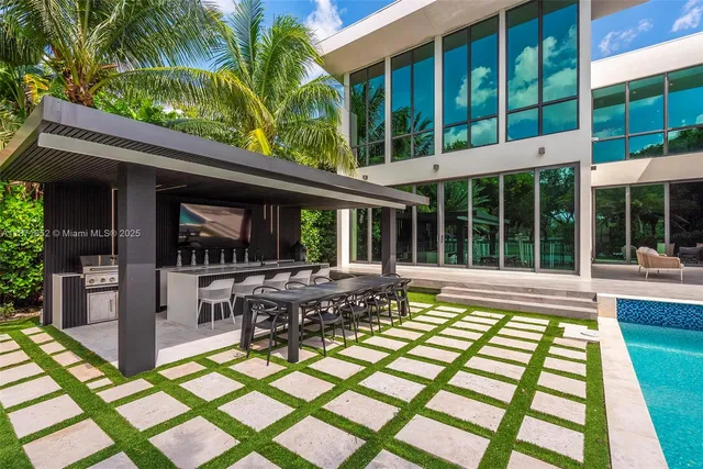 a view of a swimming pool with a patio