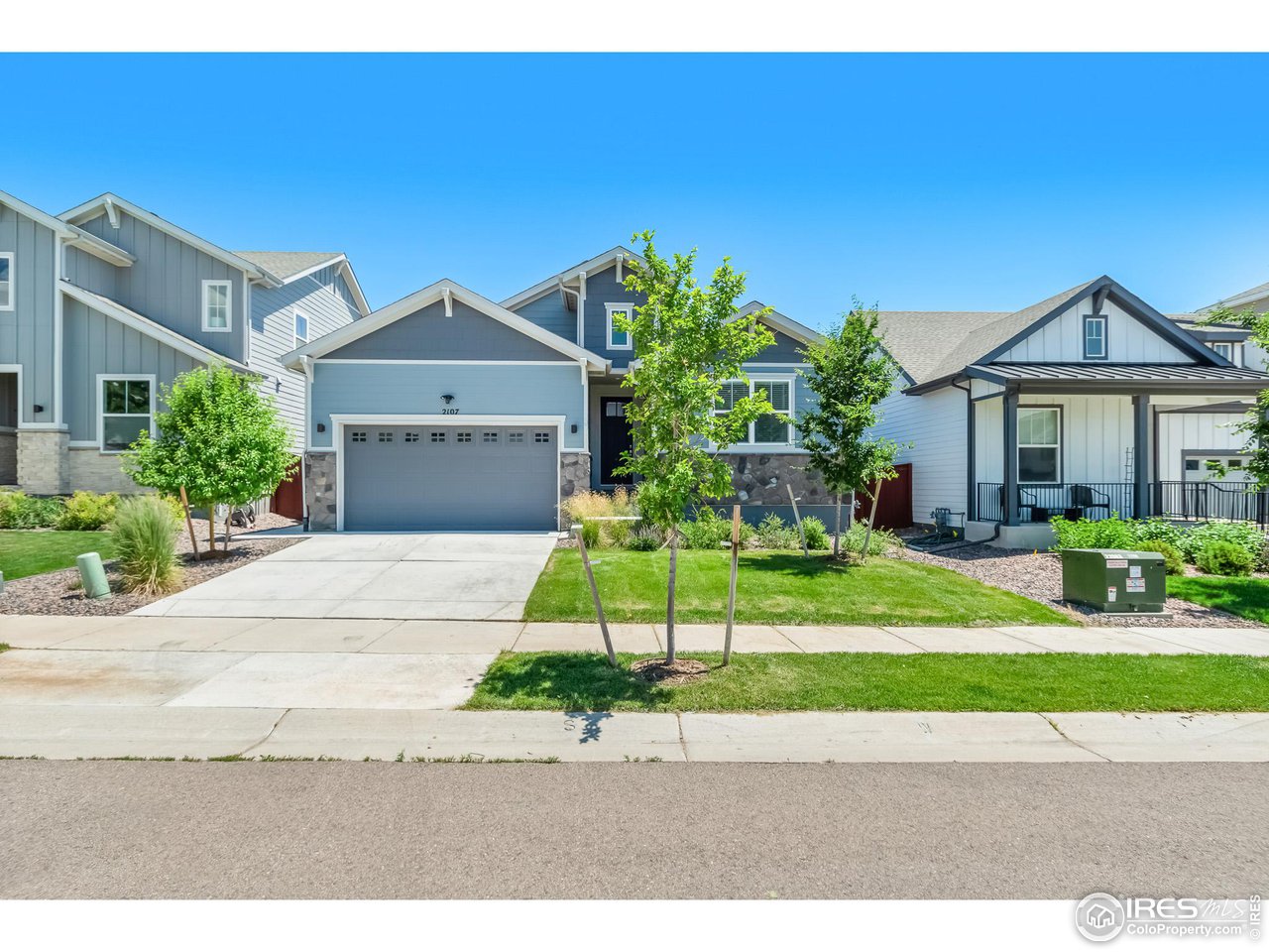 2107 Setting Sun Drive Windsor, CO 80550 - Photo 2 of 40 a front view of a house with a yard and potted plants
