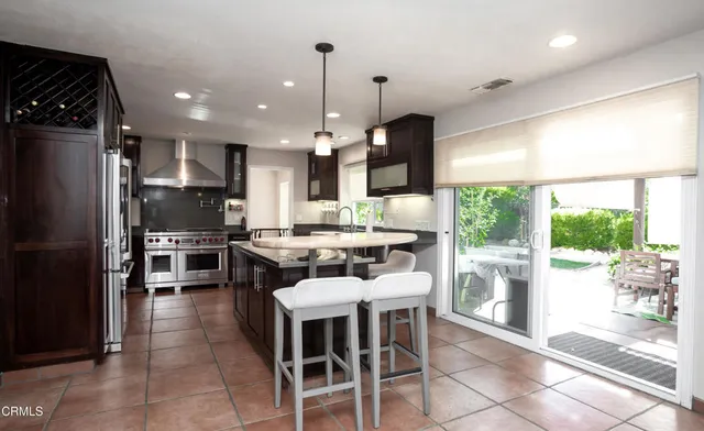 a view of a room with a large window