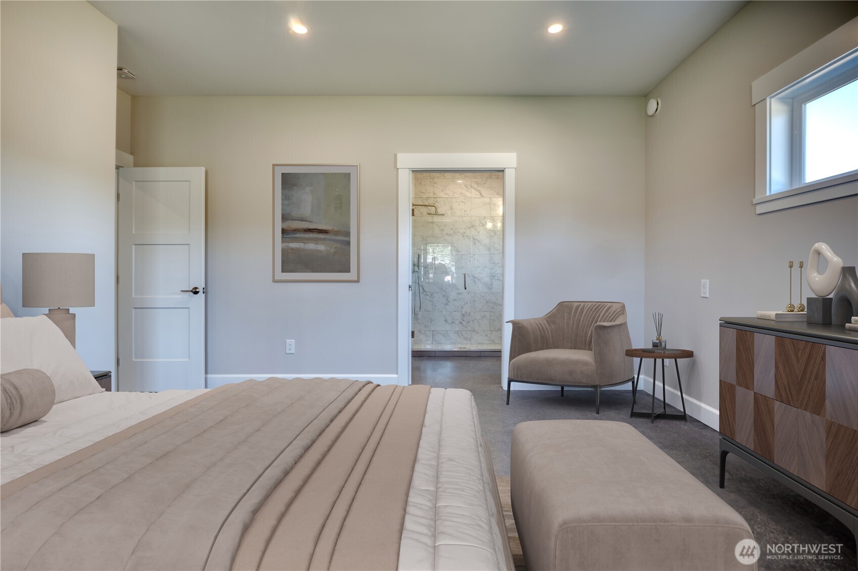 631 Freemans Lane Point Roberts, WA 98281 - Photo 31 of 40 a bedroom with a bed and wooden floor