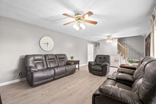 a living room with furniture