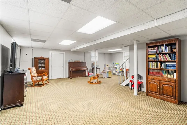 a view of a garage with furniture