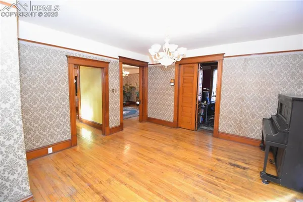 a view of a livingroom with a chandelier