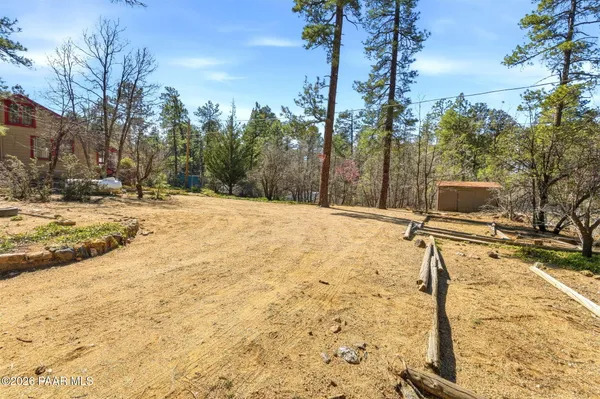 a backyard of a house with trees and covered with snow