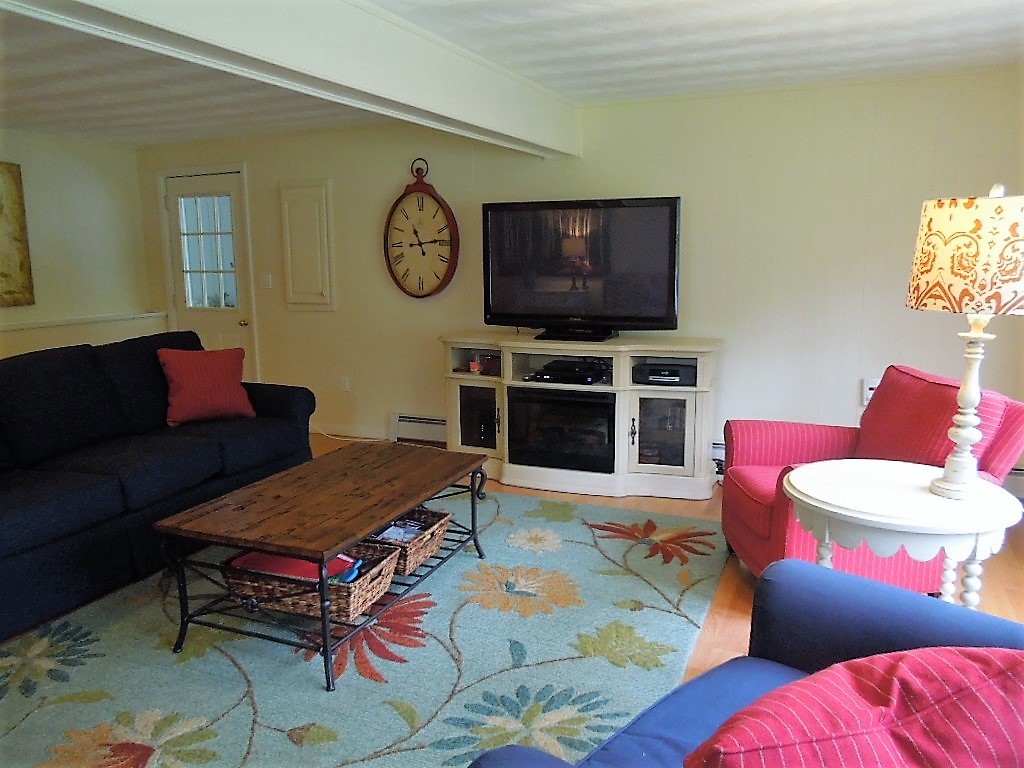 8 Howard Road Chelmsford, MA 01824 - Photo 5 of 30 a living room with furniture a flat screen tv and a fireplace