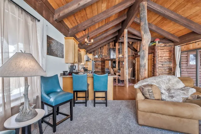 a living room with furniture and a lamp