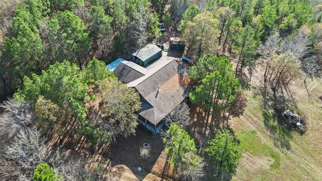 a view of a city with lush green forest