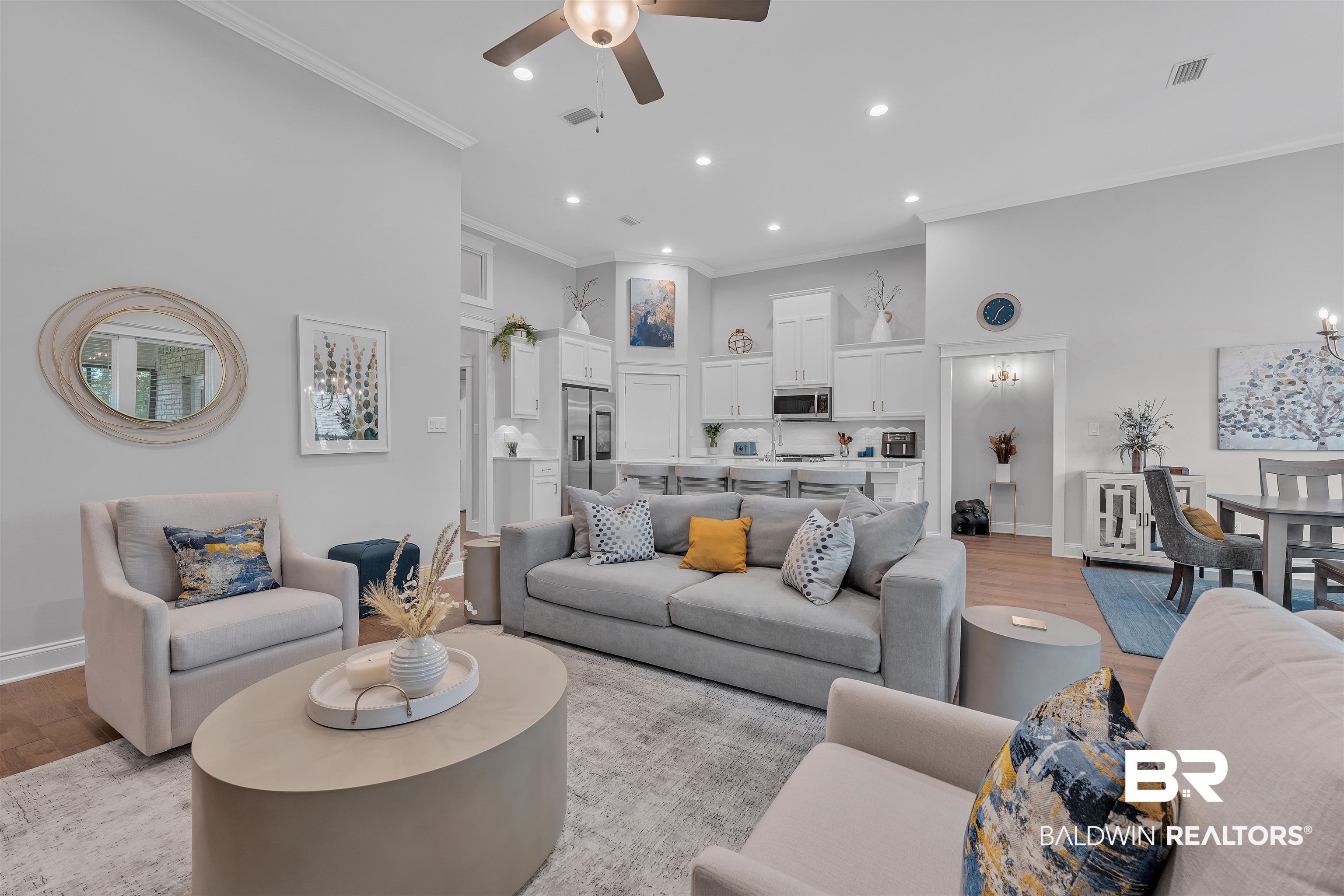 31630 Canopy Loop Daphne, AL 36527 - Photo 11 of 30 Living room with crown molding, recessed lighting, light wood-style floors, and ceiling fan
