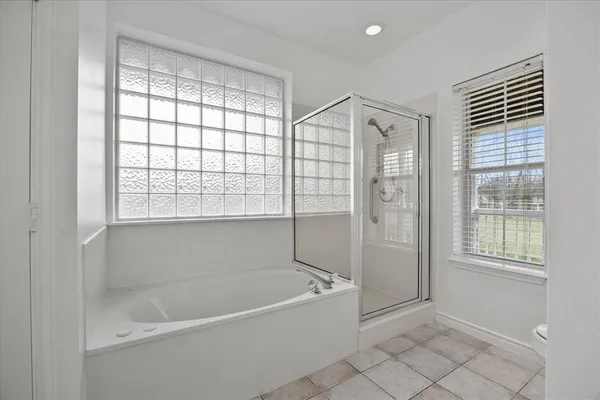a bathroom with a bathtub and a shower