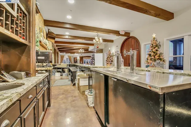 a kitchen with lots of counter top space