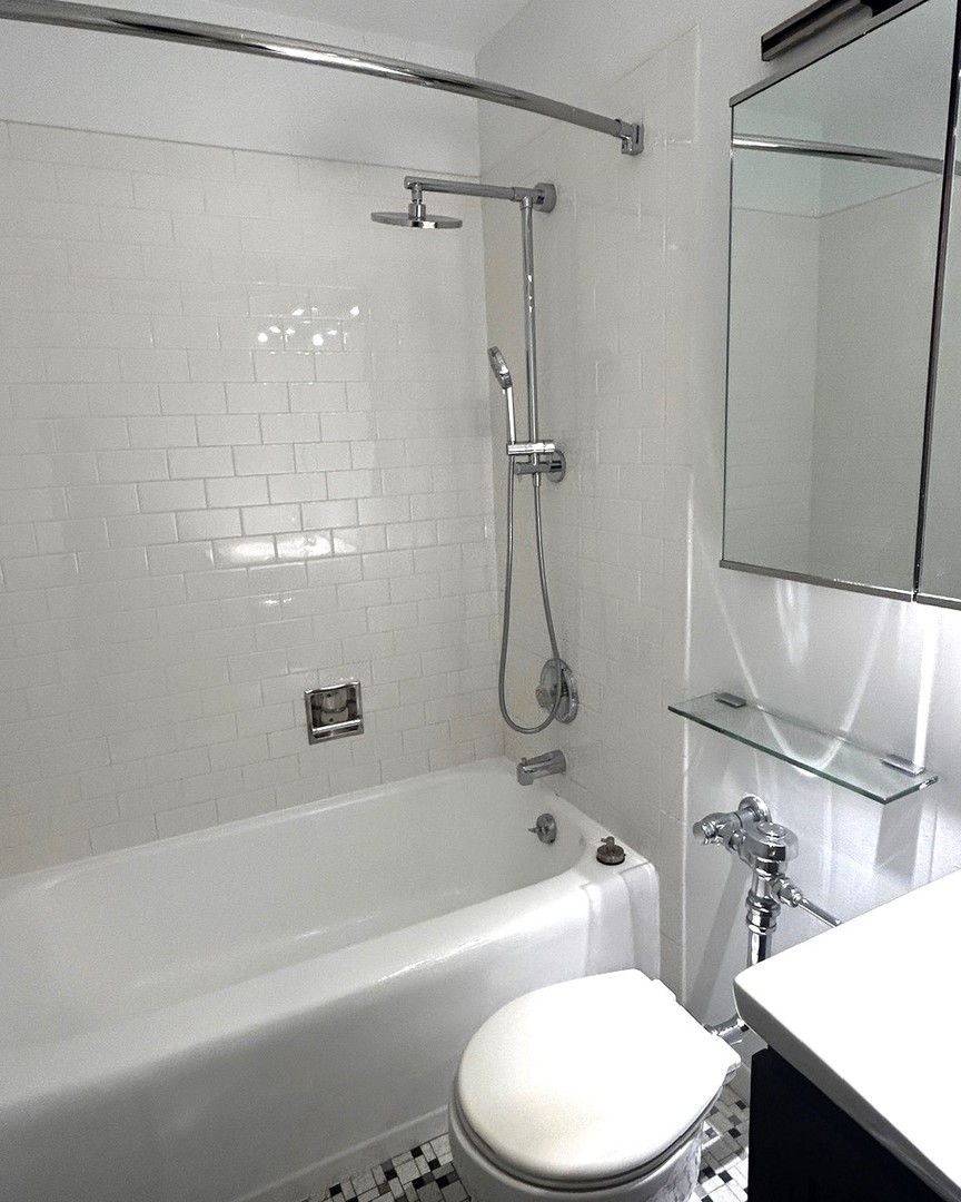 860 North Dewitt Place, Unit 1501 Chicago, IL 60611 - Photo 6 of 17 a white toilet sitting next to a bath tub and a shower