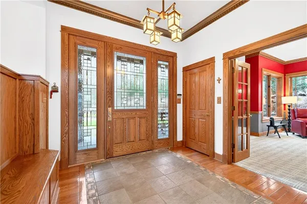 a view of a room with windows