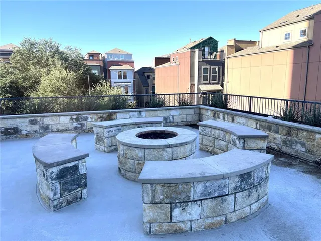 a building outdoor space with patio furniture