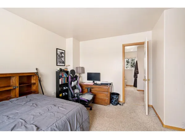 a bedroom with bed and a closet