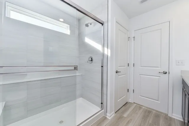 a bathroom with a shower
