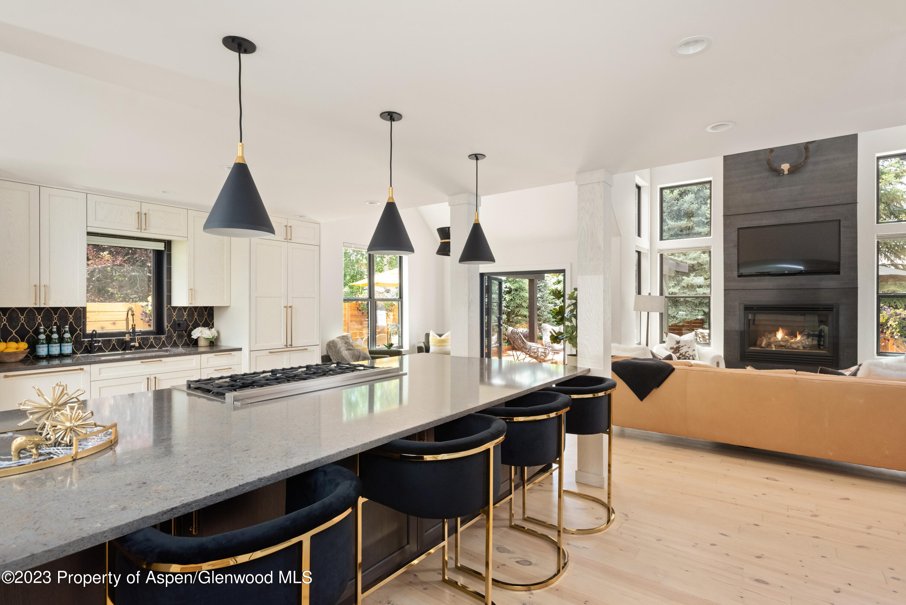 324 Summerset Lane Basalt, CO 81621 - Photo 40 of 40 a dining hall with stainless steel appliances granite countertop a stove a sink dishwasher a dining table and chairs with wooden floor