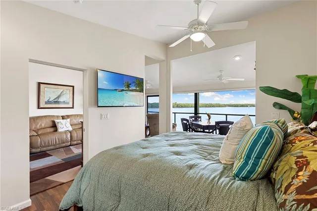 a bedroom with furniture and a bed