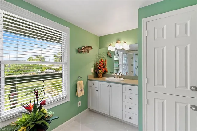a living room with a potted plant