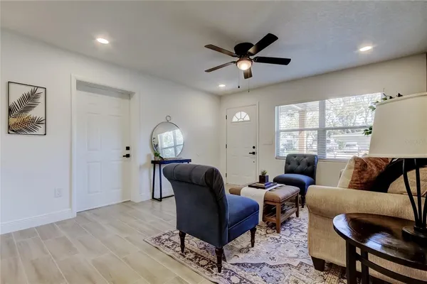 a living room with furniture