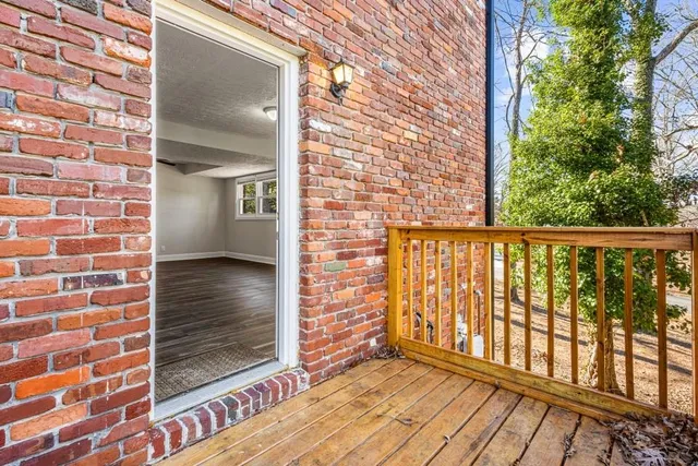 a view of wooden balcony