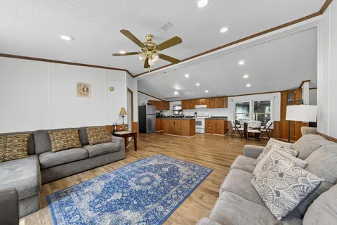a living room with furniture rug and window
