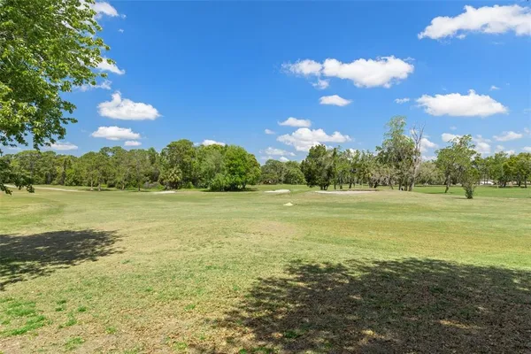 a view of backyard with swimming pool and outdoor seating