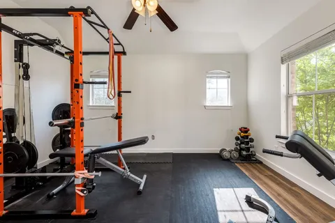 a view of a room with gym equipment