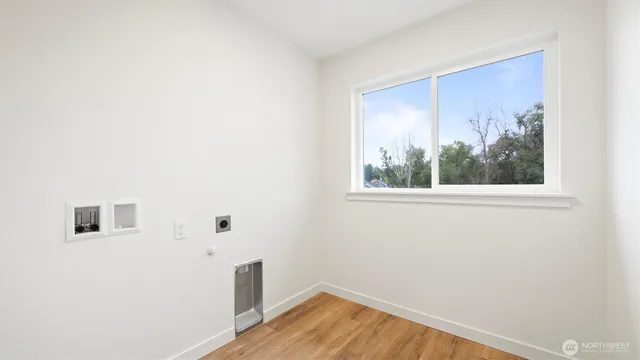 a view of a room that has a window in it