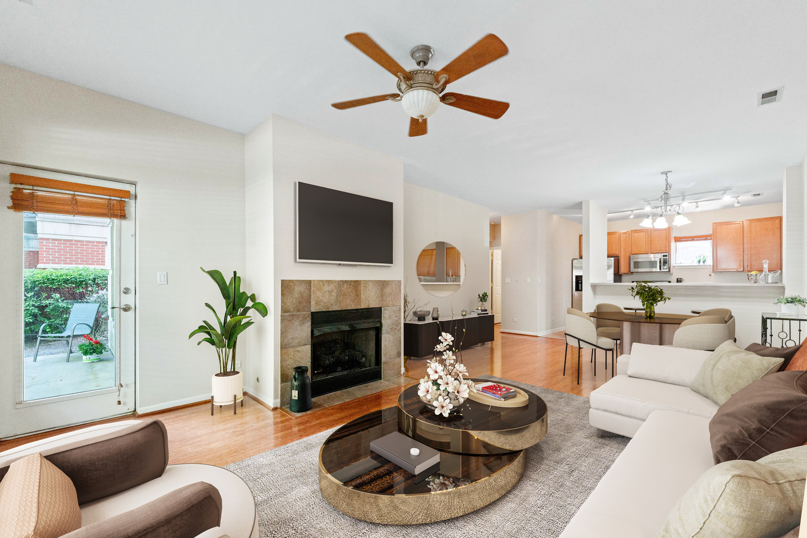 1406 South Halsted Street, Unit 1A Chicago, IL 60607 - Photo 2 of 25 a living room with furniture a fireplace and a large window