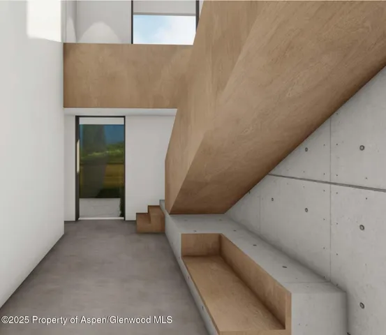 a dining room with furniture and a floor to ceiling window