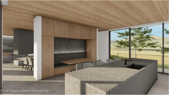 a view of room with granite countertop