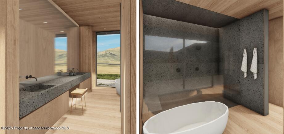 Tbd Lazy O Road Snowmass, CO 81654 - Photo 36 of 44 a bathroom with a granite countertop tub shower and mirror