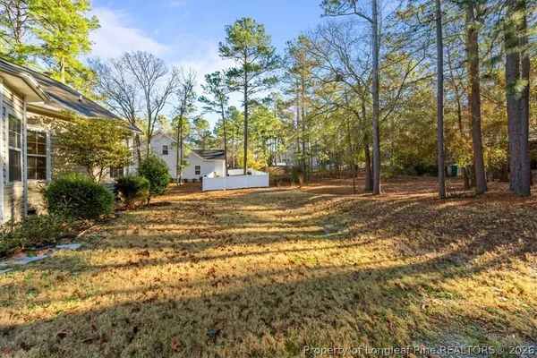 a view of a yard with a tree